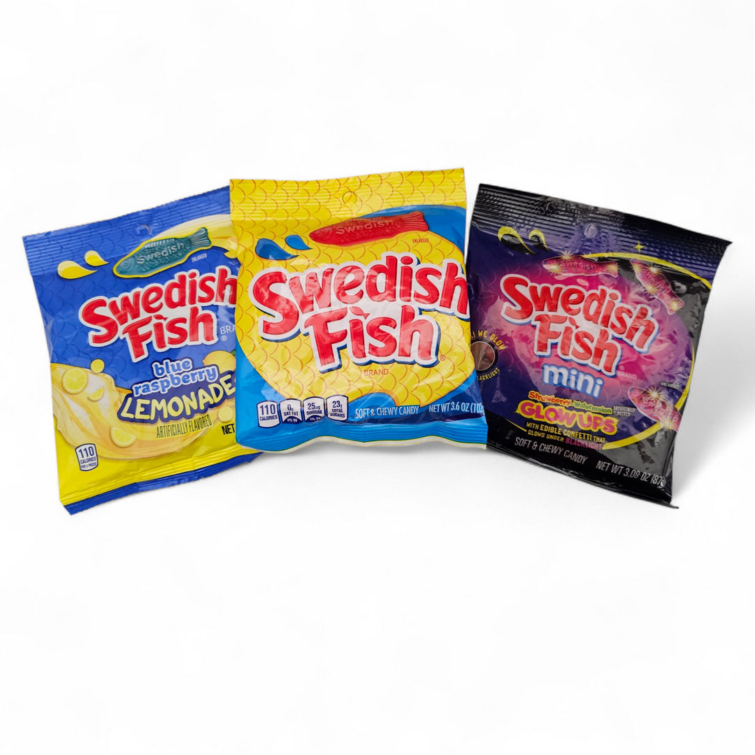 Swedish Fish - 3 Flavour Mix - Blue Raspberry Lemonade, Original Red & Mini Glow Ups